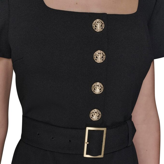 KARL LAGERFELD Women's Belted Buttons Down Front Scuba Crepe Dress – Bild 6