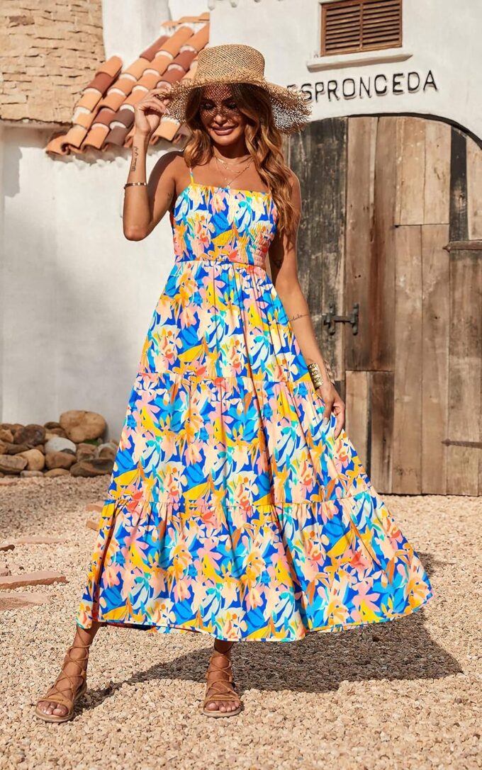 PRETTYGARDEN Women's Summer Maxi Dress 2025 Casual Boho Sleeveless Spaghetti Strap Smocked Tiered Long Beach Sundresses – Bild 4