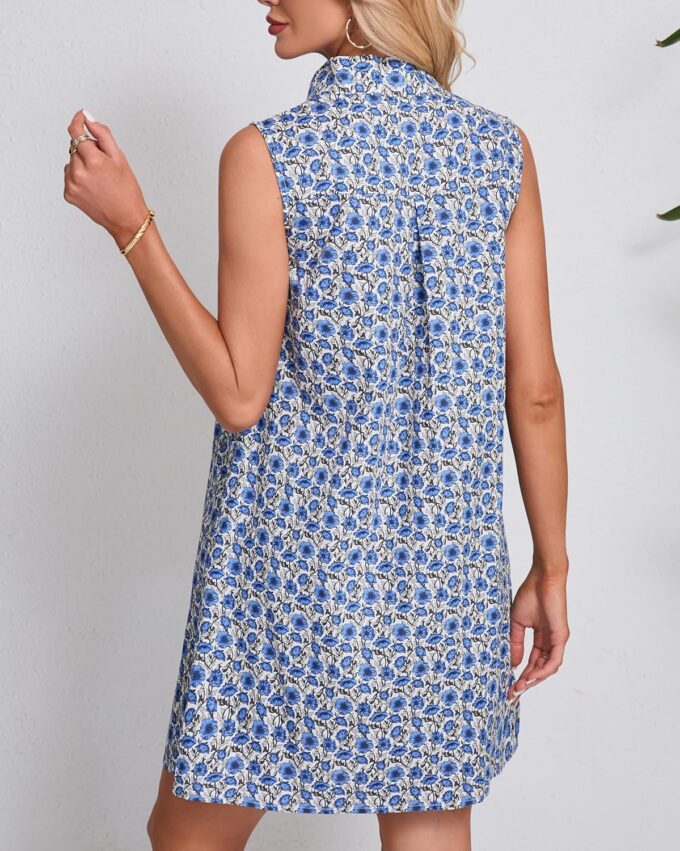 Women's Sleeveless Floral Mini Dress Button Down Tunic Shift Casual Boho Summer Tank Dress – Bild 3