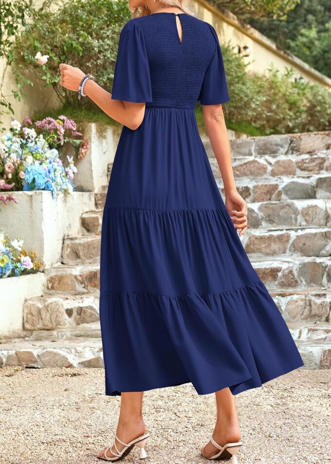 KIRUNDO Womens Fashion 2025 Spring Summer Casual Flutter Short Sleeve Midi Dress Smocked Tiered Aline Going Out Dresses – Bild 2
