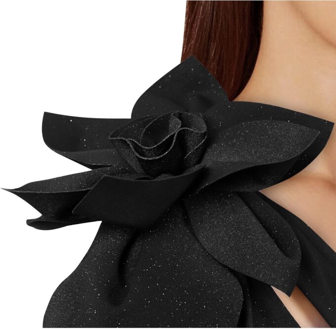VFSHOW Womens 3D Flower One Shoulder Ruched Prom Formal Wedding Guest Maxi Dress 2023 Sexy Cocktail Split Cutout Evening Gown – Bild 3