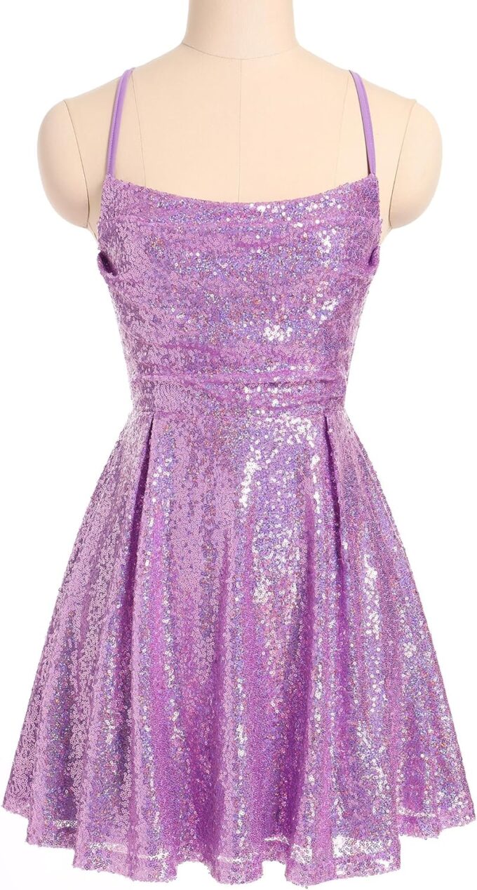 ODIZLI Women's Sexy Sparkle Sequins Glitters Tie Back Ruffle Mini Dress Homecoming Prom Dress – Bild 3