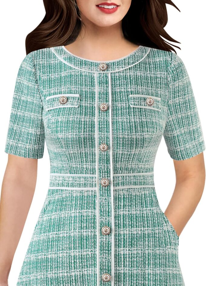 VFSHOW Damen-Kleid mit Knöpfen, schmale Passform und ausgestelltes Midi-Kleid in der Wadenmitte, A-Linie – Bild 3