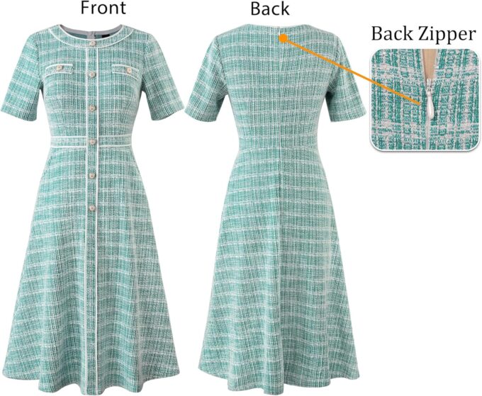 VFSHOW Damen-Kleid mit Knöpfen, schmale Passform und ausgestelltes Midi-Kleid in der Wadenmitte, A-Linie – Bild 5