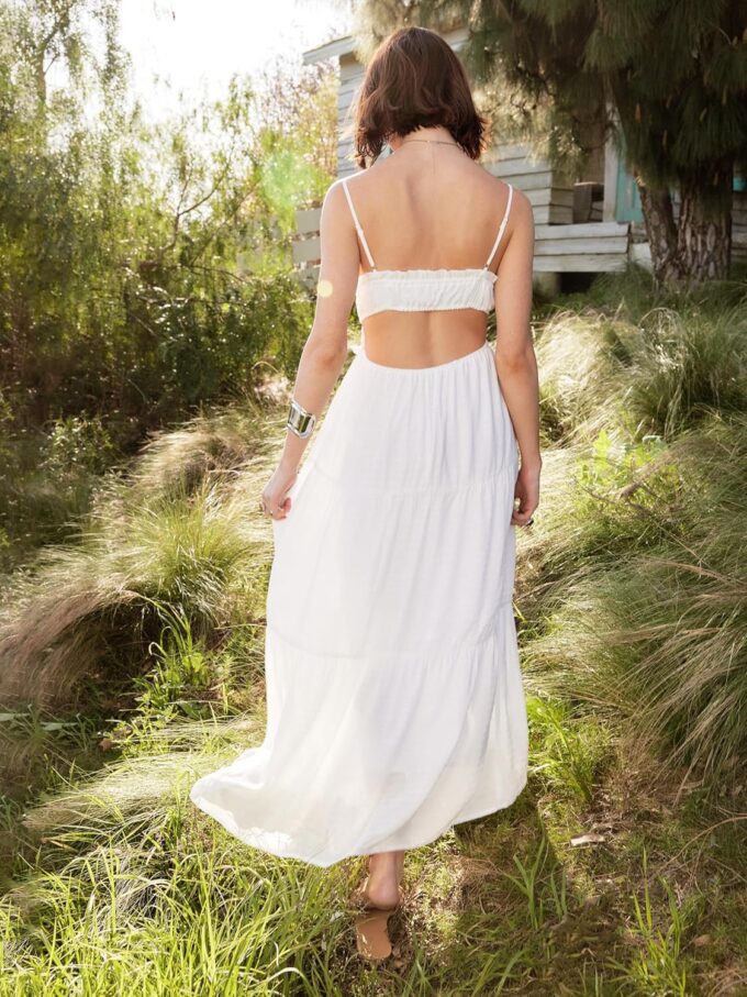 CIDER Maxi Dresses Women White Spaghetti Strap Backless Flowy Summer Boho Vacation Dress Beach Outfits – Bild 3