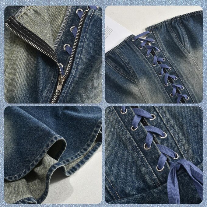 Sexy Tube Denim Dress Corset Strapless Ruffled Hem Jean Mini Dress – Bild 5