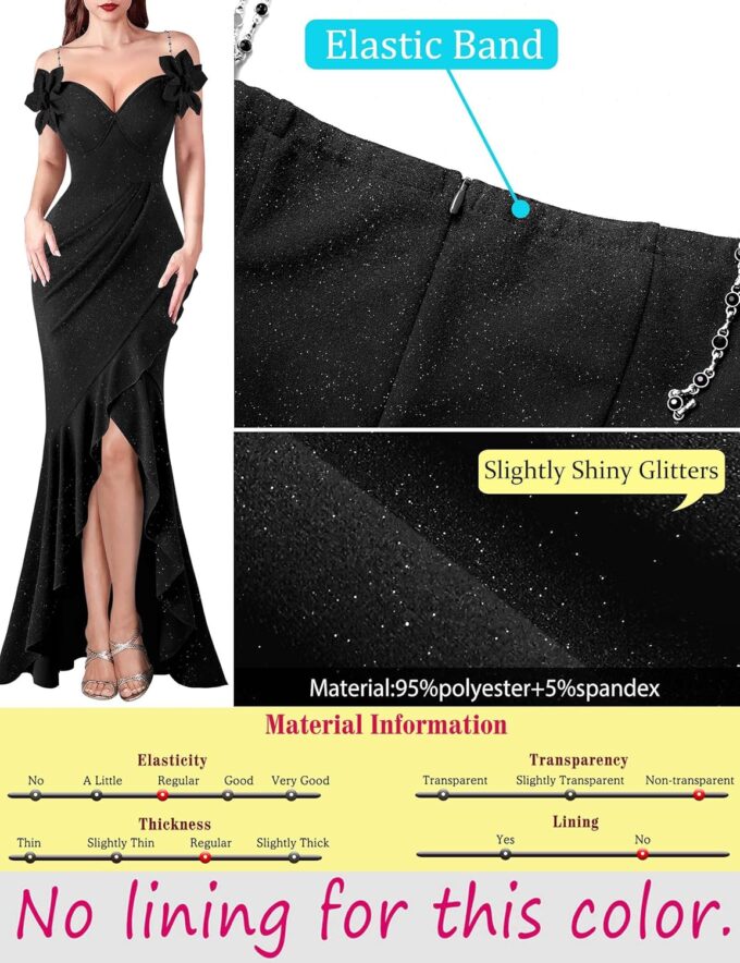 VFSHOW Womens Formal Spaghetti Strap Cold Shoulder Ruched Ruffle Slit Maxi Dress Sexy Sweetheart 3D Flower Prom Evening Gown – Bild 6