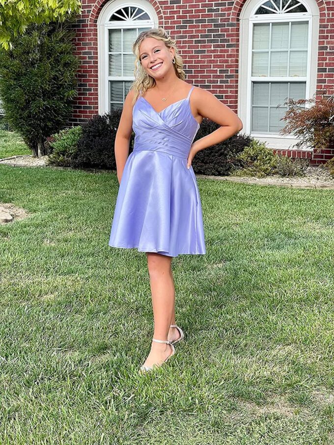 Stylefun Women's V-Neck Short Homecoming Dresses for Teens 2025 Spaghetti Strap Prom Dress with Pocket CYM025 – Bild 6