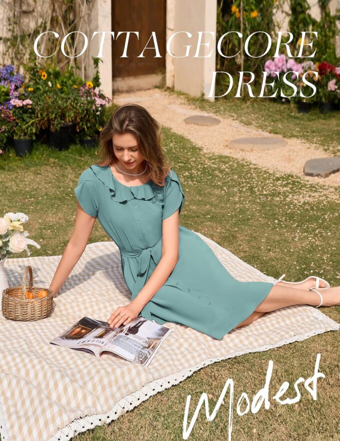 Wedtrend Women's Vintage Dresses with Pocket Midi Retro Cocktail Dress Tea Party Church 1950s Dresses for Women – Bild 3