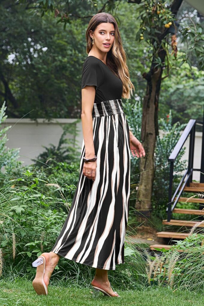 AUSELILY Women's Summer Smocked Short Sleeve Long Maxi Dresses for Women 2025 New – Bild 4