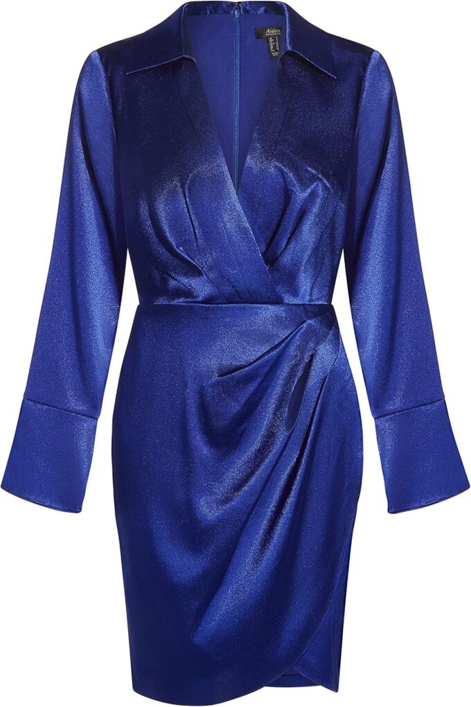 Aidan Mattox Women's V-Neck Satin Shirt Dress – Bild 5