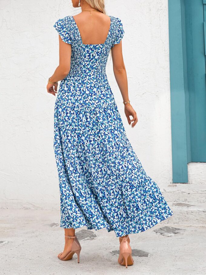 MASCOMODA Womens Summer Maxi Dress Casual V Neck Cap Sleeve Smocked Dresses Ruffle Tiered Beach Party Long Flowy Sundresses – Bild 5