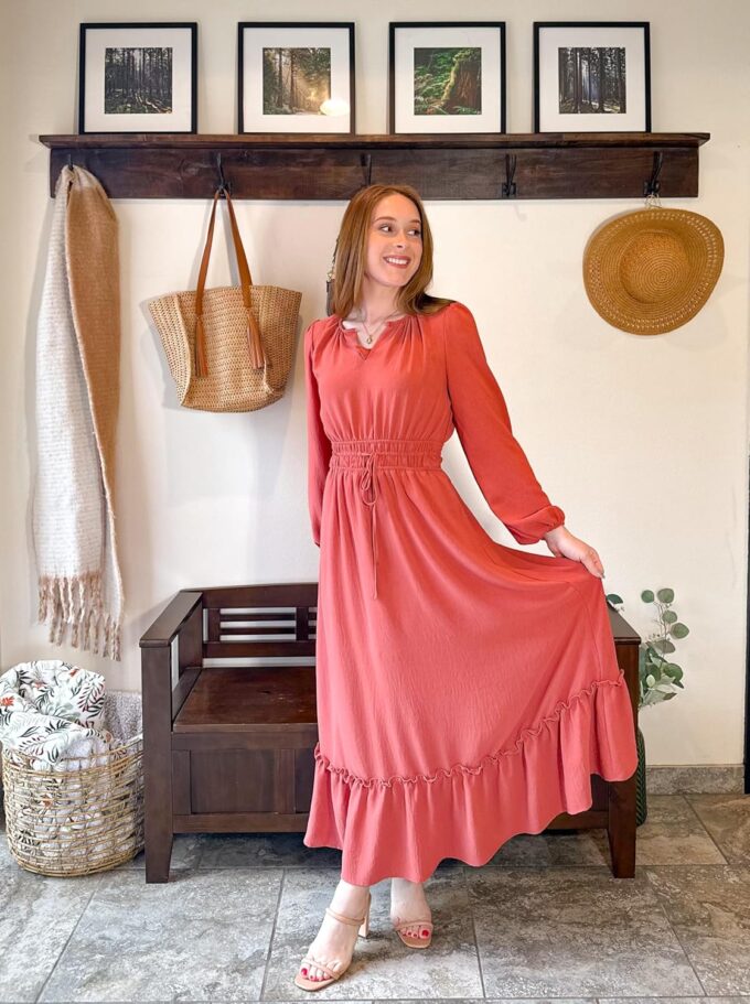 GRACE KARIN Women's Fall Dresses 2025 Long Sleeve Casual Maxi Boho Long Dress High Waisted A-Line Ruffle Dress Elegant Classy – Bild 4