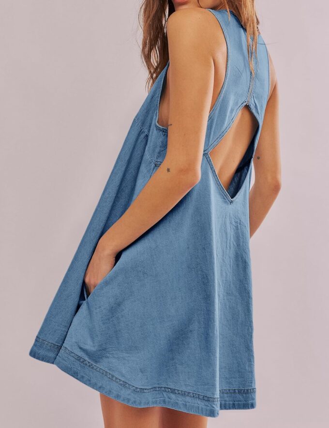 Women’s Denim Dress Summer Casual Sleeveless Jean Mini Dresses with Pockets – Bild 5
