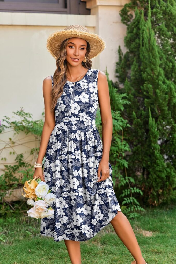Zeagoo Women's Summer Tank Midi Dress with Pockets Floral Sleeveless A-Line Casual Loose T-Shirt Dresses Beach Sundress 2025 – Bild 6