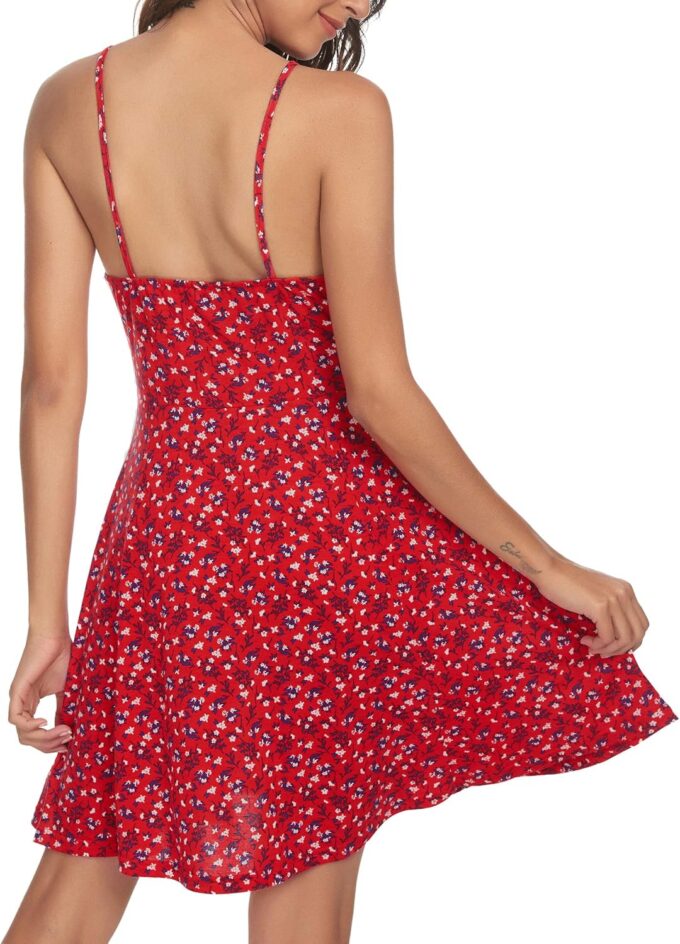 Missufe Spaghetti Strap Floral Mini Dress Women's Casual Ruched Front Drawstring Swing Sundress – Bild 2