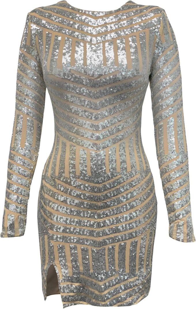 Dress the Population Women's Emery Long Sleeve Stretch Sequin Midi Sheath – Bild 4