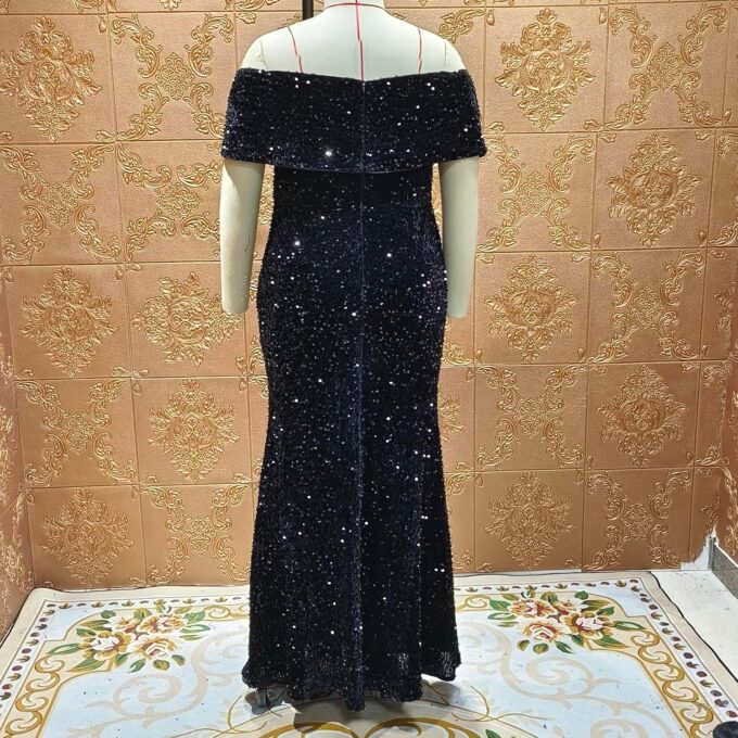 Women's Sexy Off Shoulder Short Sleeve Sequin Floor Length Bodycon Cocktail Evening Gown Party Maxi Dress – Bild 5