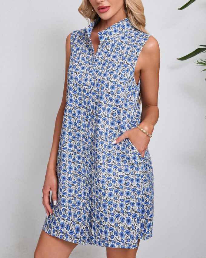 Women's Sleeveless Floral Mini Dress Button Down Tunic Shift Casual Boho Summer Tank Dress – Bild 2
