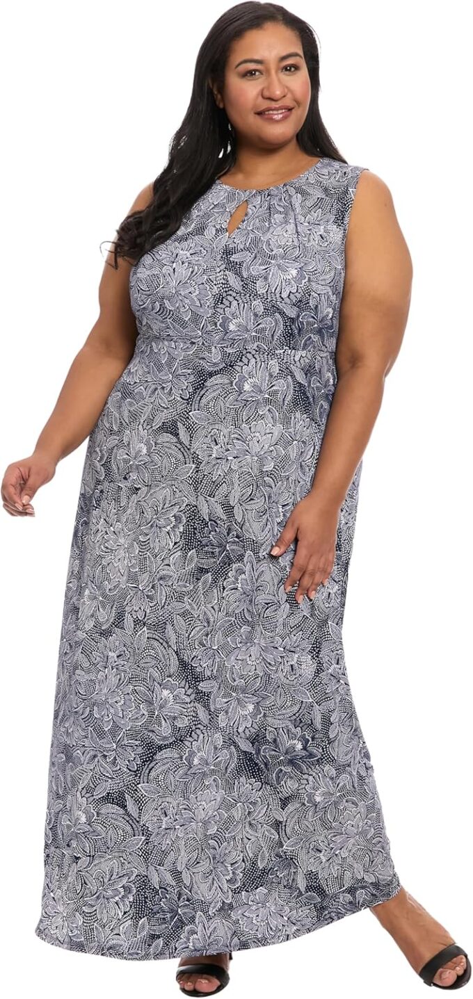 London Times Women's Gathered Neckline Sleeveless Maxi-Special Occasion Ankle Length Formal a Line Dress