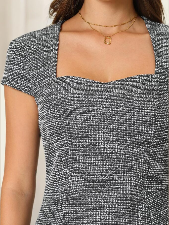 Hobemty Damenkleid aus Tweed, Fischschwanz, quadratischer Ausschnitt, Flügelärmel, formelle Arbeitskleider – Bild 7
