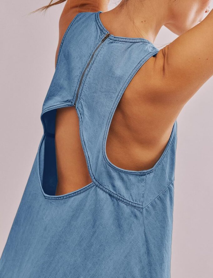 Women’s Denim Dress Summer Casual Sleeveless Jean Mini Dresses with Pockets – Bild 7