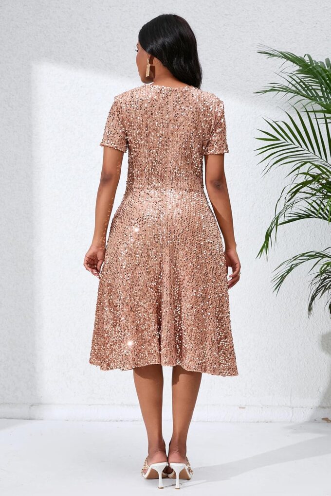 Sequins Glitter Short Sleeve Women's Maxi A-line Dress - Sparkly Party Elegant – Bild 5