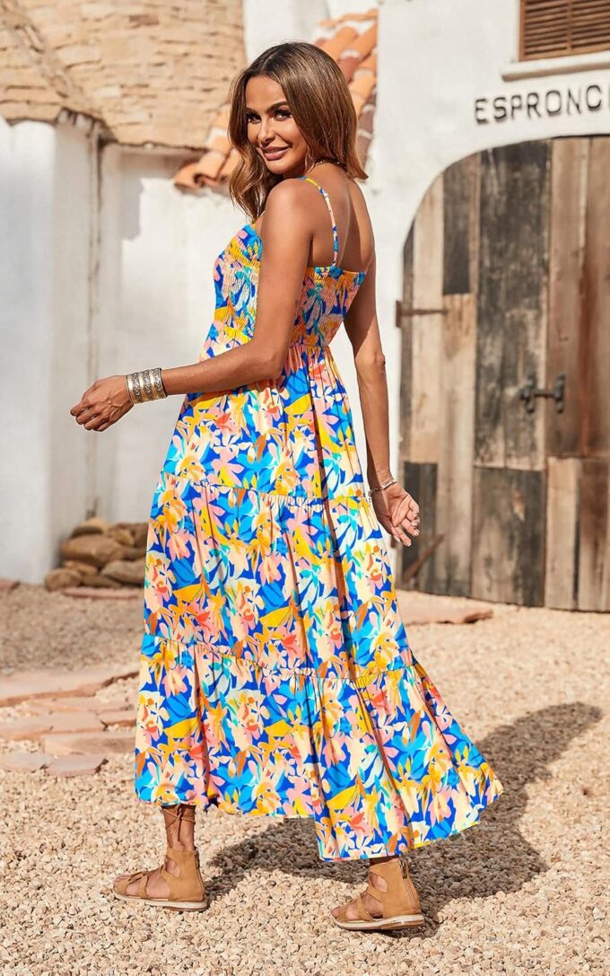 PRETTYGARDEN Women's Summer Maxi Dress 2025 Casual Boho Sleeveless Spaghetti Strap Smocked Tiered Long Beach Sundresses – Bild 2