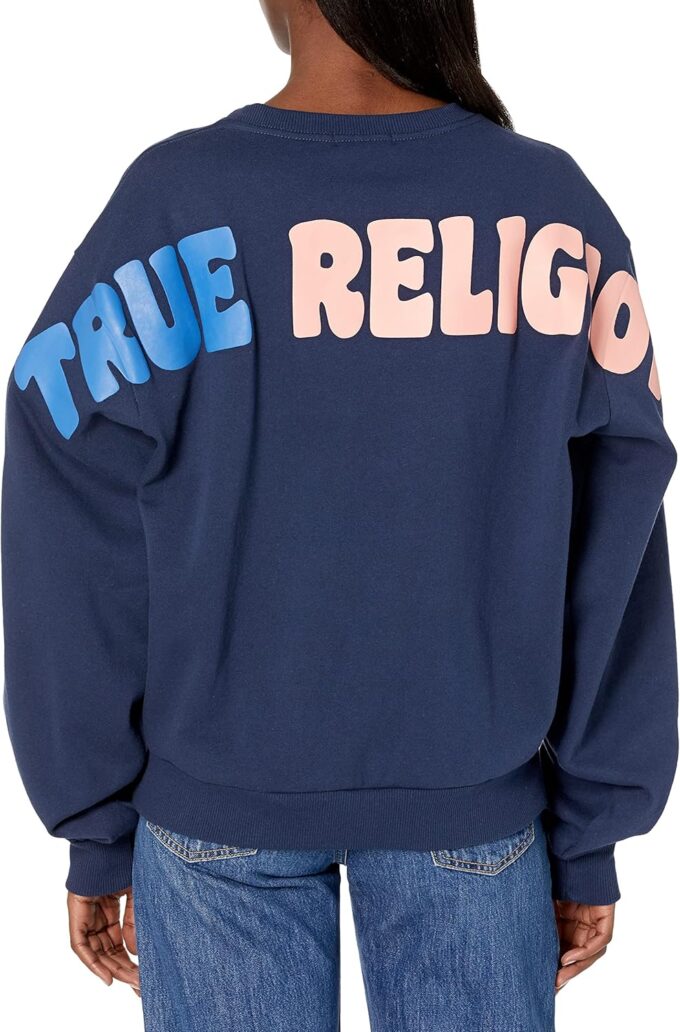 True Religion Damen Untersetzer Boyfriend Crew Kapuzenpullover – Bild 2