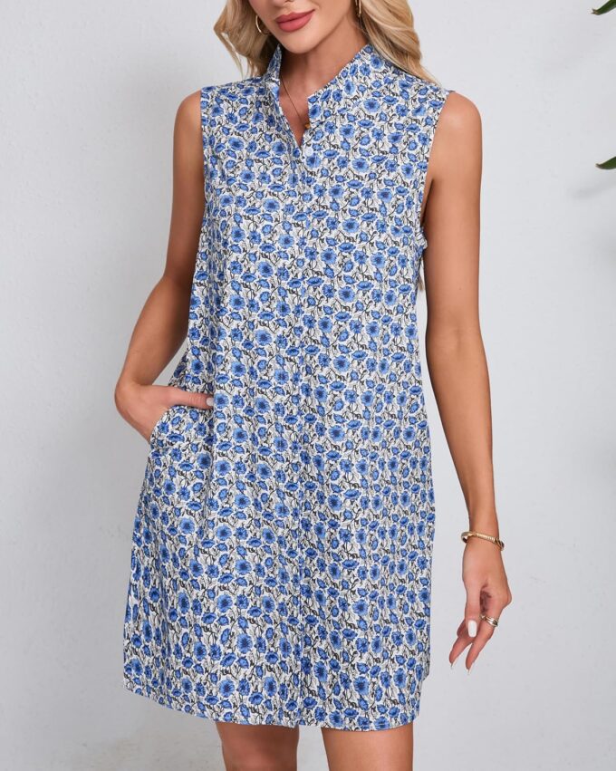 Women's Sleeveless Floral Mini Dress Button Down Tunic Shift Casual Boho Summer Tank Dress – Bild 4