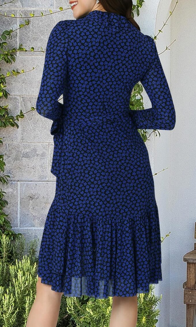 KOH KOH Damen-Midikleid mit langen Ärmeln, Rüschen, fließend, für Hochzeitsgäste – Bild 4