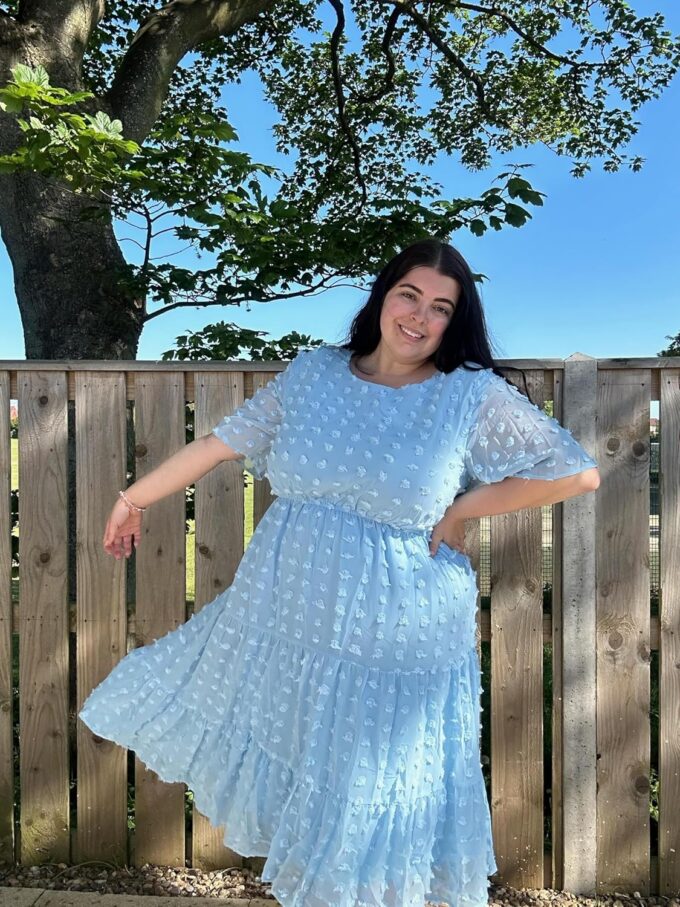 IN'VOLAND Womens Plus Size Swiss Dot Dress Chiffon Short Sleeve High Waist A Line Ruffle Tiered Babydoll Midi Dress – Bild 5
