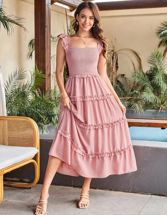 GRACE KARIN 2025 Womens Summer Beach Dress Square Neck Casual A-Line Maxi Sundress with Pocket – Bild 4