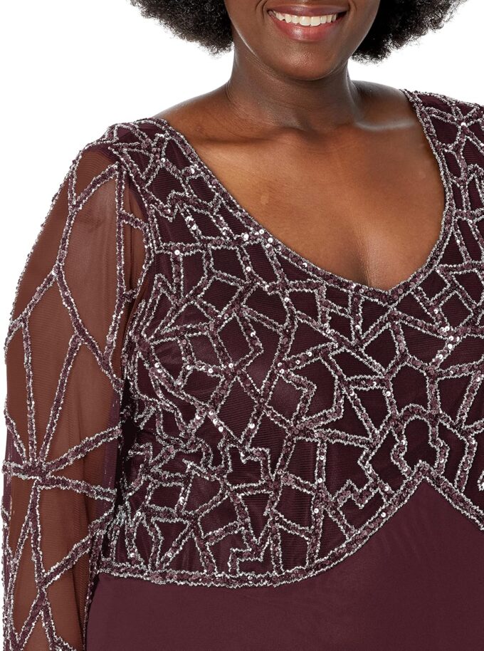 J Kara Women's Plus Size 3/4 Sleeve Geo Beaded Gown – Bild 3