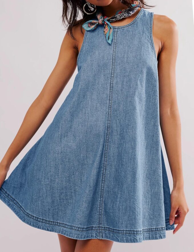 Women’s Denim Dress Summer Casual Sleeveless Jean Mini Dresses with Pockets – Bild 2