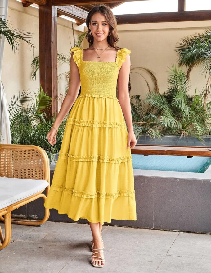 GRACE KARIN 2025 Womens Summer Beach Dress Square Neck Casual A-Line Maxi Sundress with Pocket – Bild 3