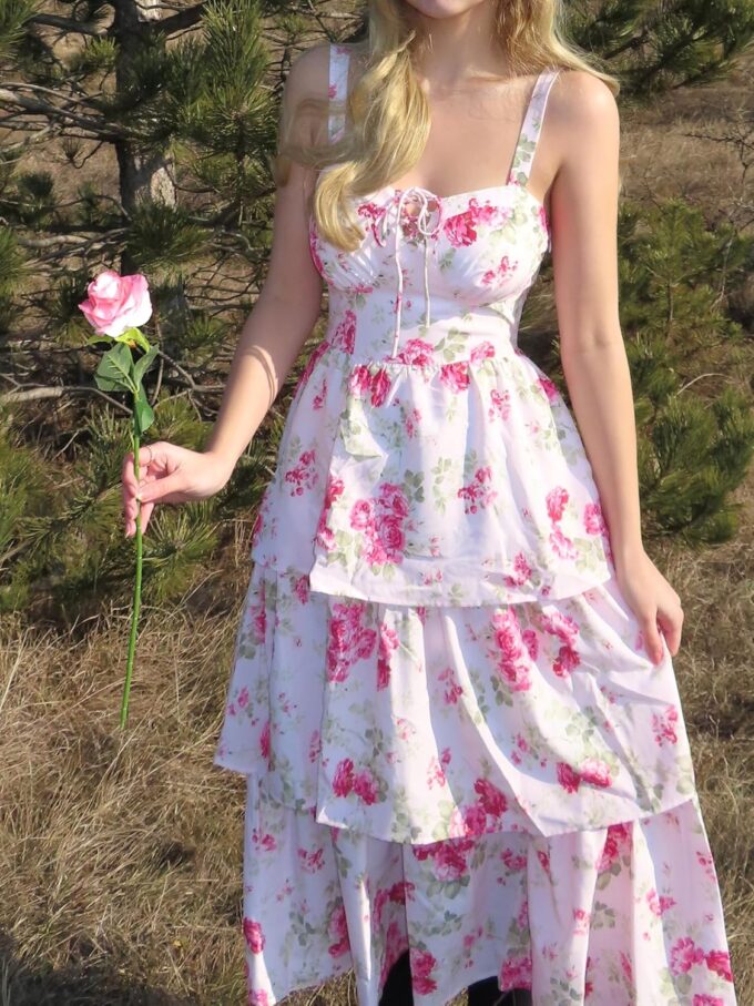 Scarlet Darkness Women's Floral Maxi Dress Summer Wedding Guest Dress Tiered Sleeveless Lace Up Corset Sundress – Bild 6