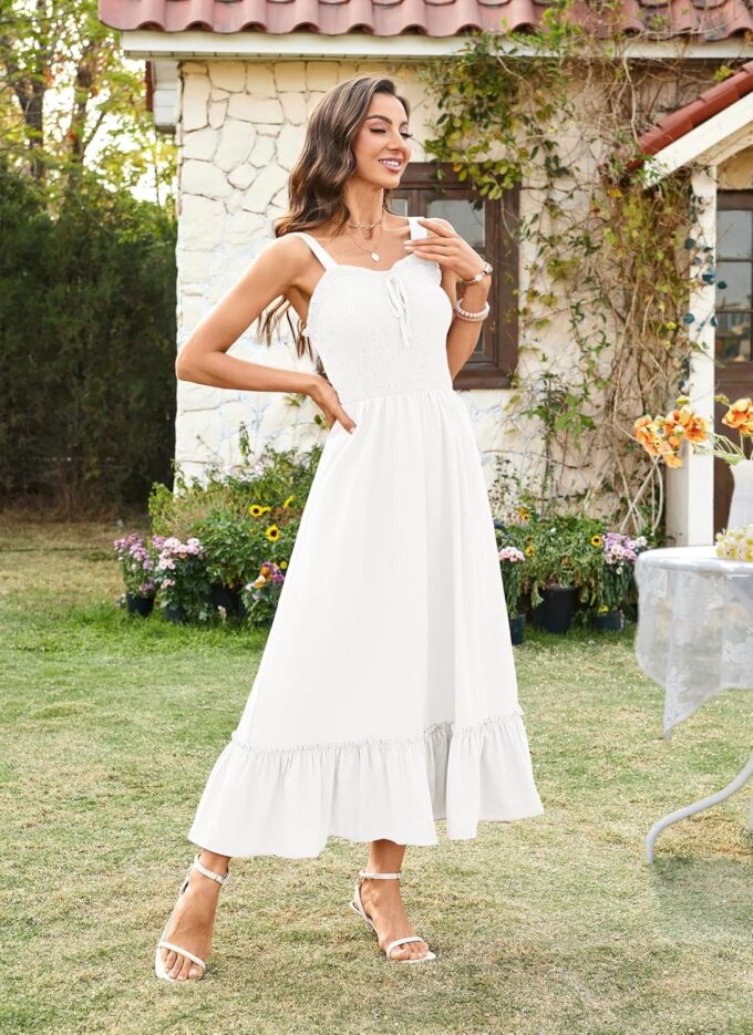 Arolina Women's Summer Floral Boho Dress 2025 Square Neck Maxi Dresses Solid Color Ruffle Beach Vacation Long Sundress – Bild 2