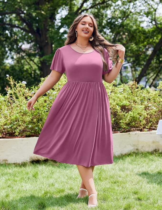 IN'VOLAND Women Plus Size Short Sleeve Dress Loose Summer Casual A-Line Flowy Midi Dresses with Pockets – Bild 3