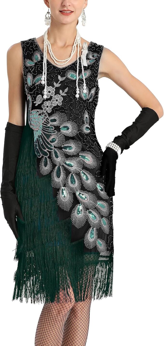 FUNDAISY 1920s Women Peacock Sequined Tassel Flapper Party DressD1835-SG – Bild 2