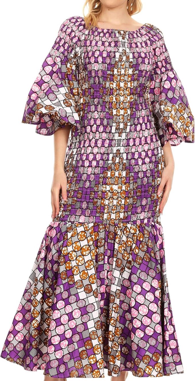 Sakkas Zarah Women's African Ankara Body-con Off Shoulder Mermaid Pocket Dress – Bild 4