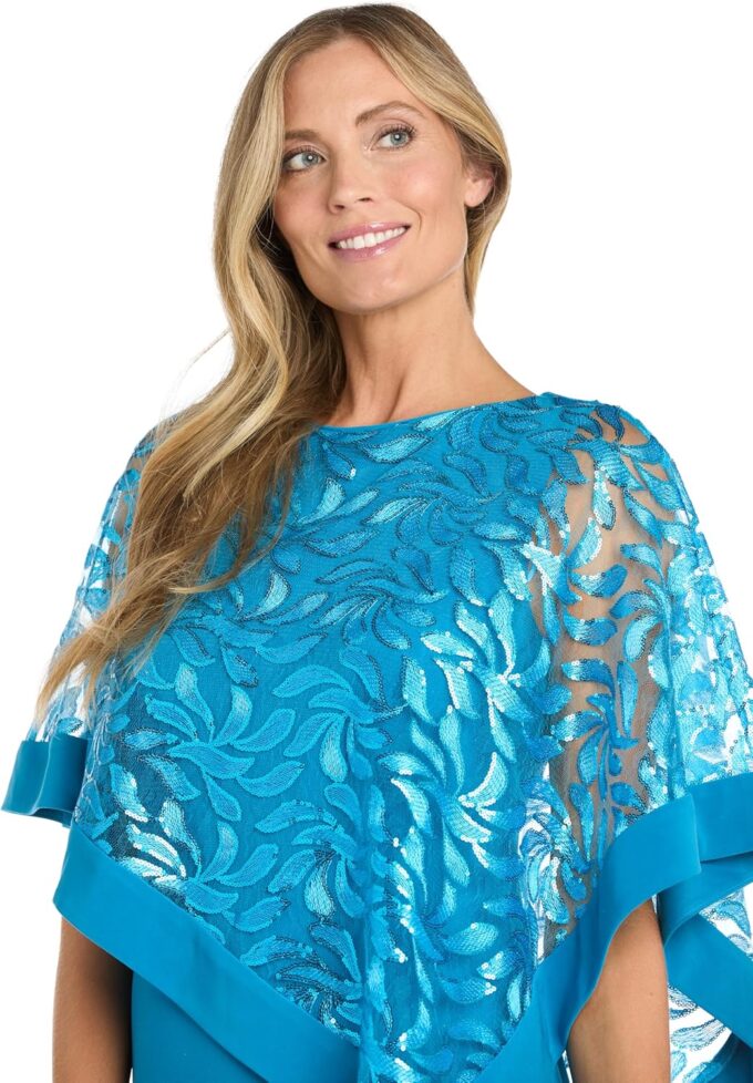 R&M Richards Knee Length Asymmetrical Embellished Sequin Patterned Poncho Dress – Bild 2