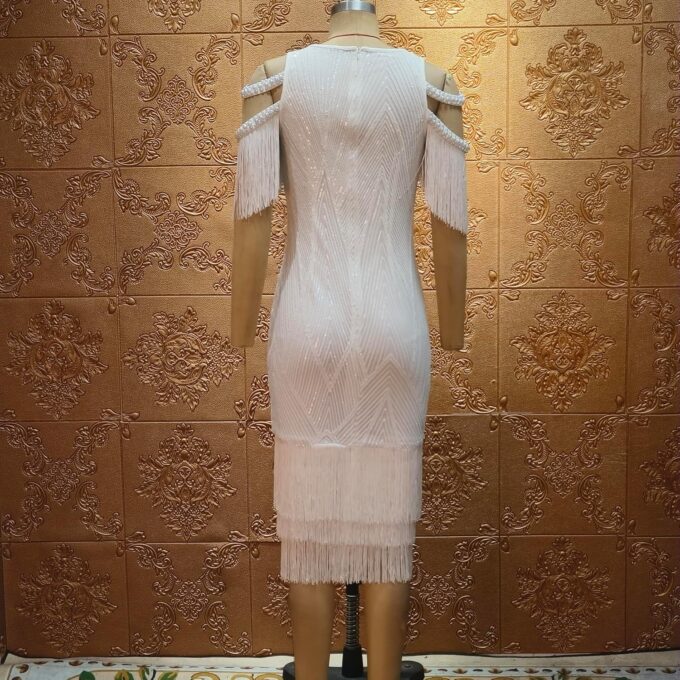 Cololura Sexy Elegant Women Sequin Short Sleeve Tassel Bodycon Midi Dress Party Evening Gown Formal Dress – Bild 8