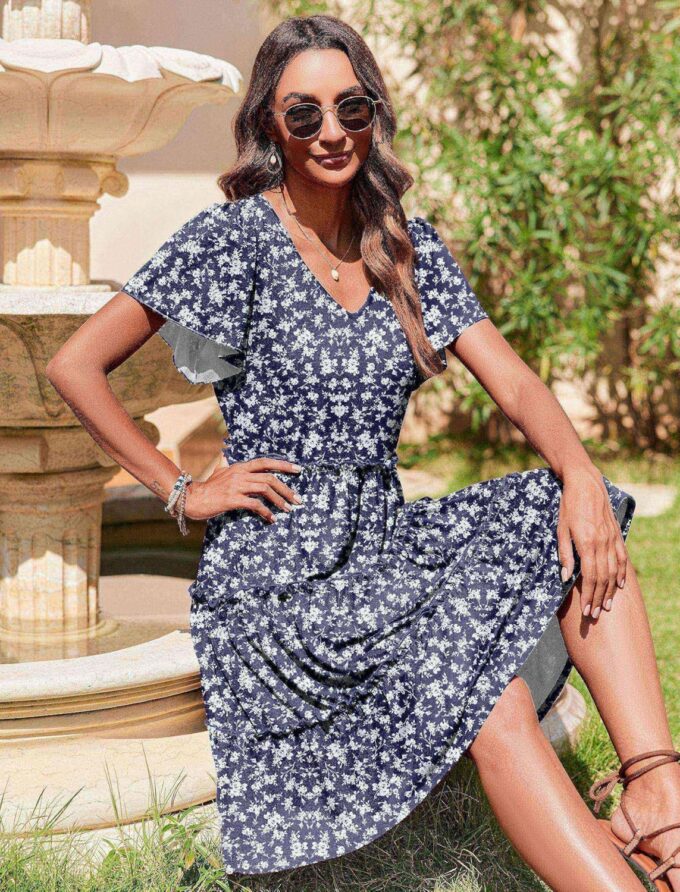 Zeagoo Summer Tiered Mini Dress with Pockets Ruffle Sleeve V-Neck Casual Dress A Line Boho Flowy Sundress 2025 Vacation – Bild 5