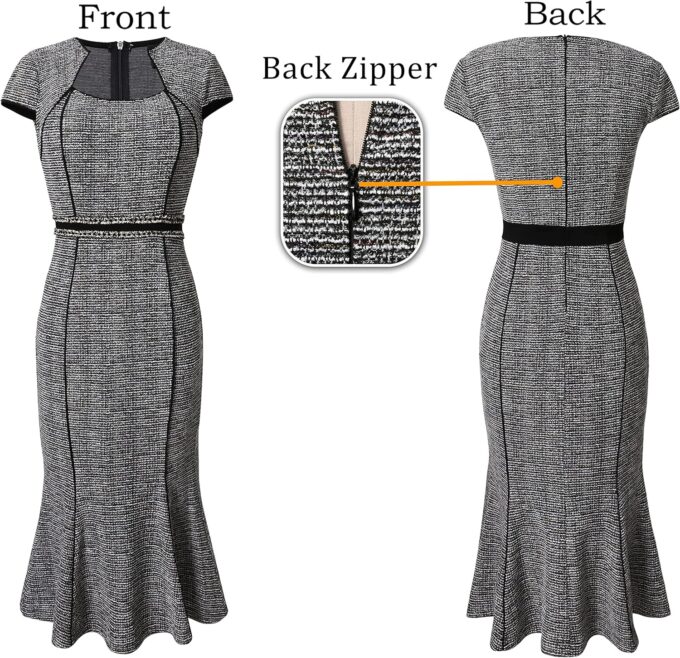 VFSHOW Womens Elegant Vintage Square Neck Business Office Cocktail Party Bodycon Midi Mermaid Dress – Bild 4